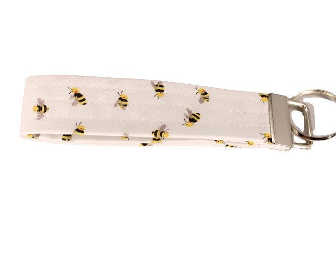 White Bee Fabric Keychain