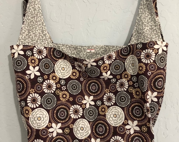 Reversible Market Bag Brown and Grey Floral