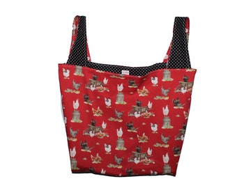 Chickens on Red Reversible Market Bag