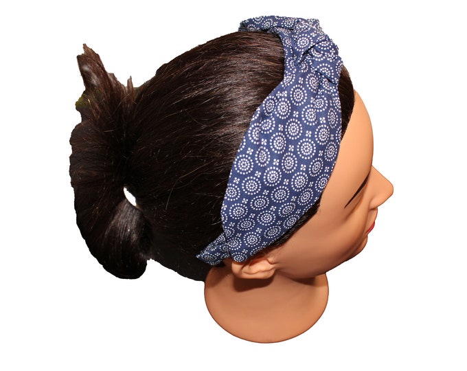 Navy Blue Circle Dots Knotted Headband