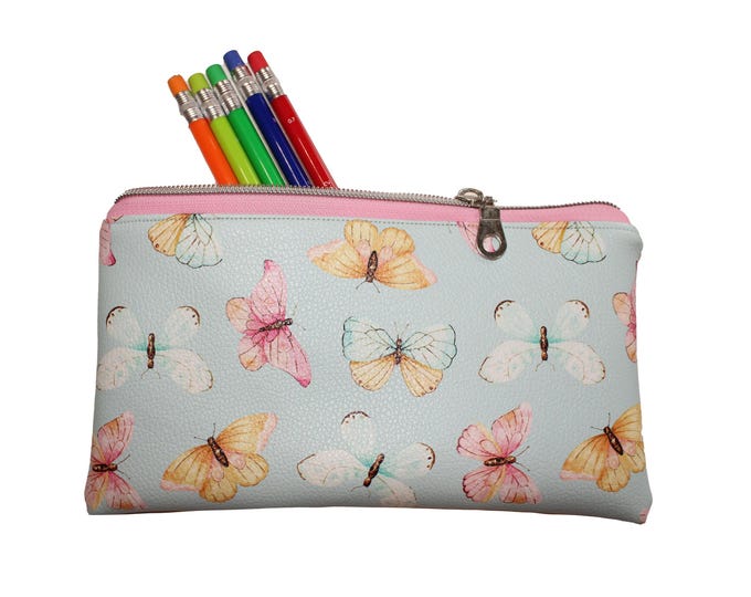 Emily Pencil Pouch Pebbled Vinyl Butterflies