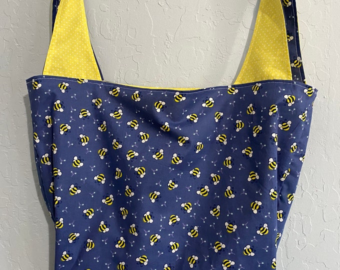 Denim Blue Bee Reversible Market Bag