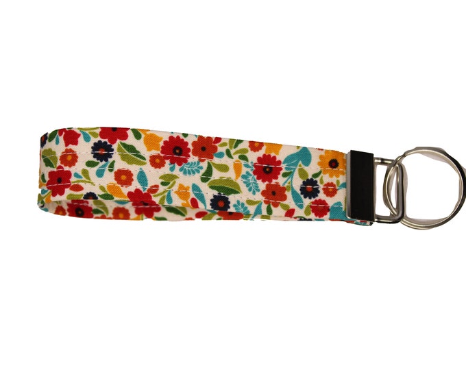 Bright Floral  Fabric Keychain