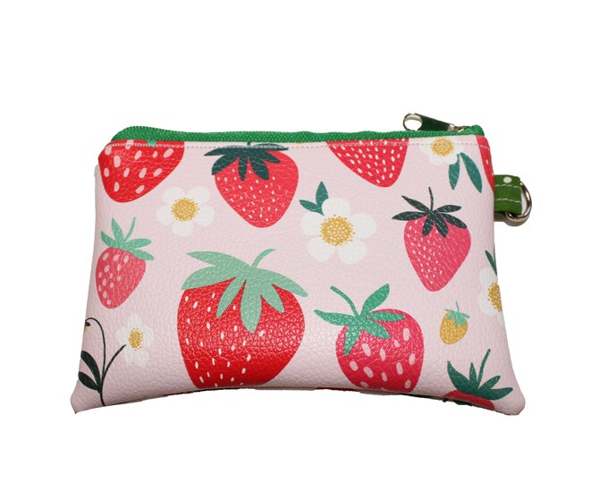 Pebbled Vinyl Coin Purse Strawberry on Pink