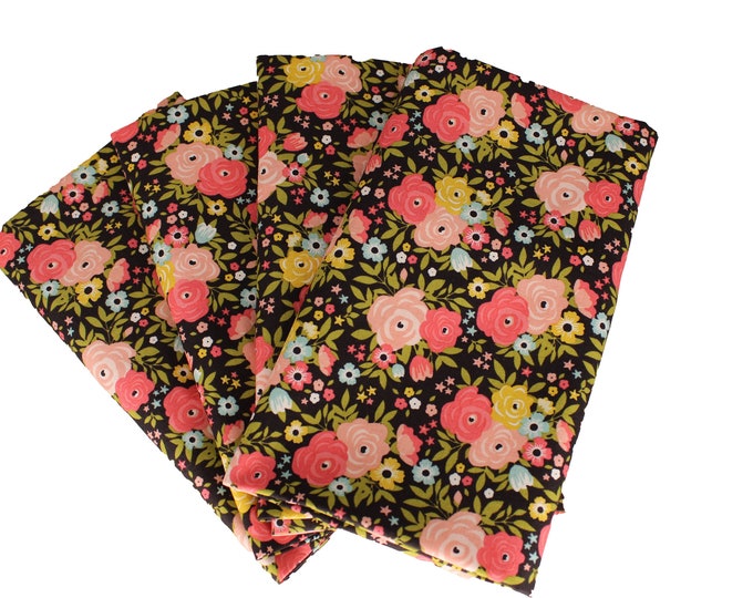 Dark Brown and Pink Floral Cloth Napkin