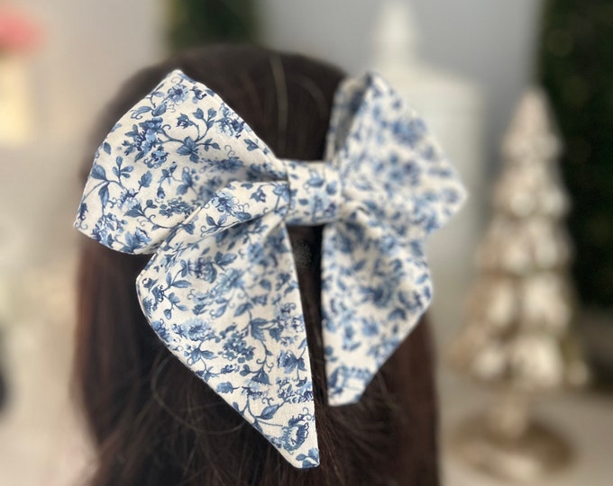 Blue Floral Hair Bow