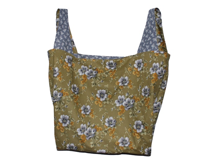 Green and Mustard Floral Reversible Market Bag