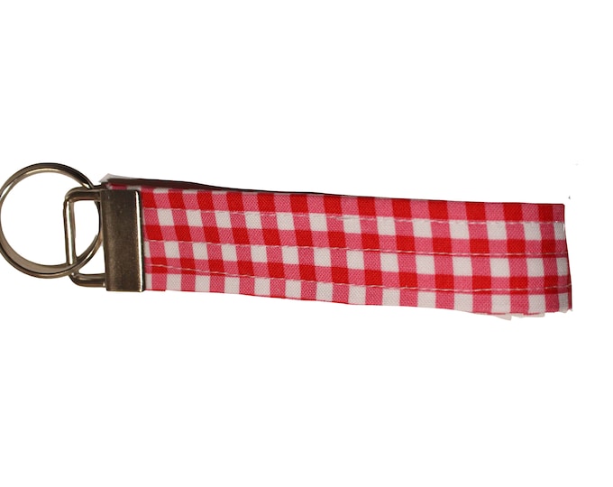 Red Gingham Fabric Keychain