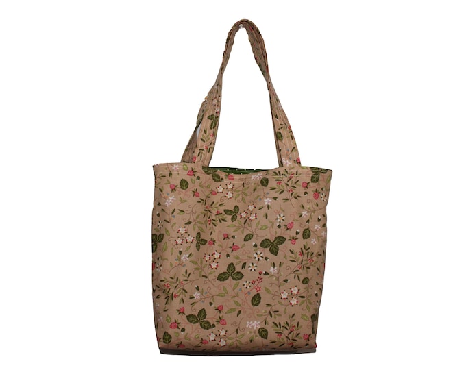 Mini Tote Strawberries on Tan