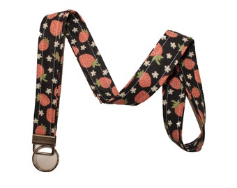 Strawberry on Black Lanyard