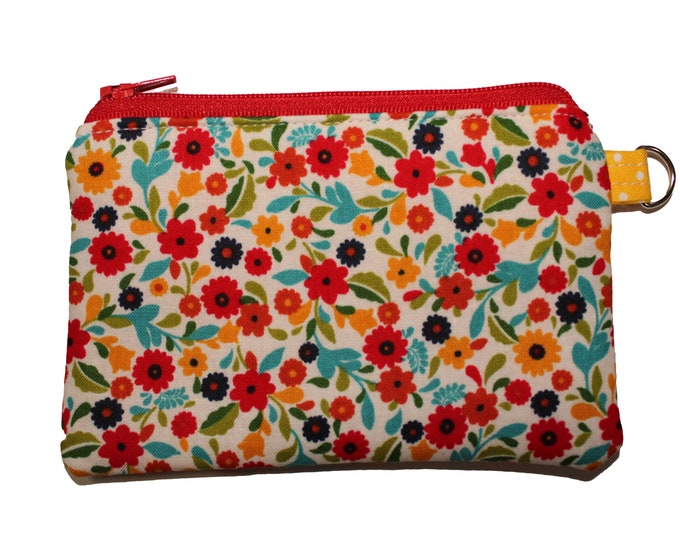 Red and Navy Floral Coin Purse