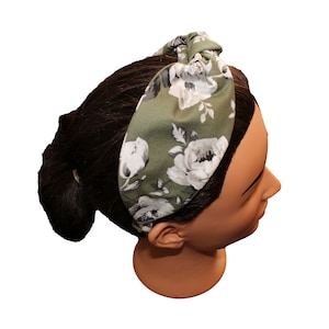 Olive Green Floral  Knotted Headband