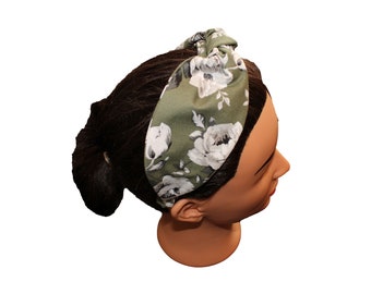 Olive Green Floral  Knotted Headband