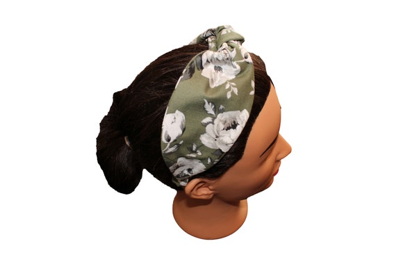 Patterned Olive Green Floral Knot Headband Olive Green Floral Headband - Etsy main image 4