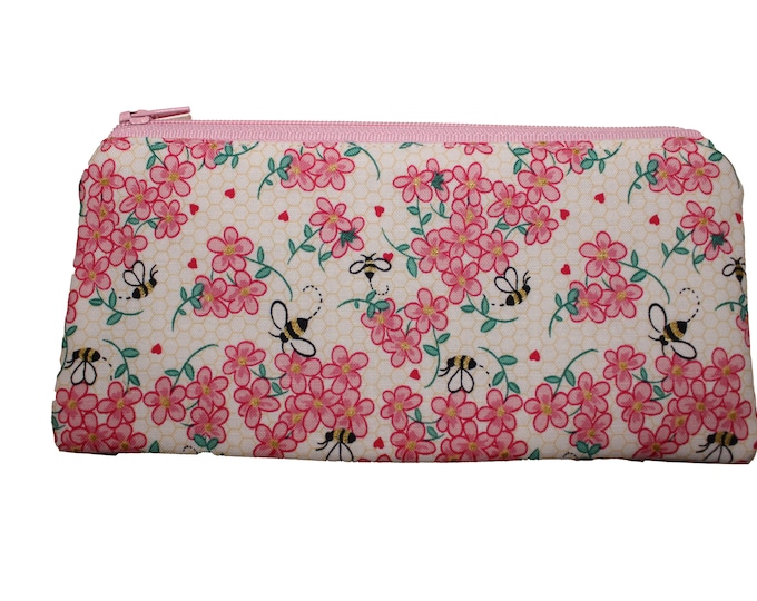 White and Pink Floral with Bees Allison Pouch