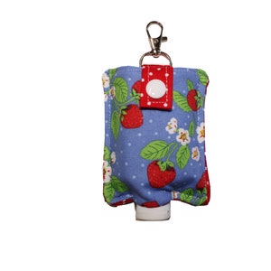 Hand Sanitizer/Lotion Caddy Pink Strawberries on Blue