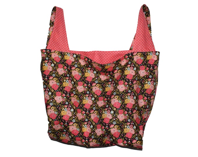 Dark Brown and Pink Floral Reversible Market Bag