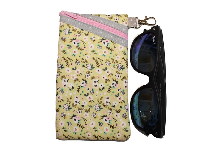 Sunglass / Eyeglass Case Light Green with Pink Floral