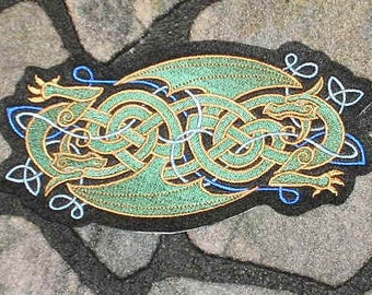 Embroidered Patch / applique - celtic dragon patch - sew, glue or iron on patch any colors celtic knotwork design applique 4 x 9 inch 3 x 7