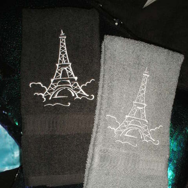 france bathroom towels - Single hand towel - Eiffel Tower - EMBROIDERED bathroom towel 15 x 25 inch (38 x64 cm) french theme paris bathroom