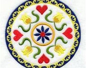 PAIR hand towels - Tulip hearts Pennsylvania Dutch Hex Sign - EMBROIDERED 15 x 25 inch hand towels for kitchen or bath