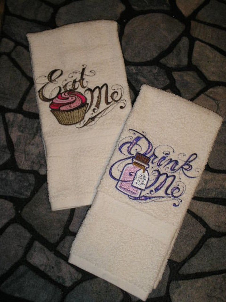 Pair Hand Towels Eat Me Drink Me Alice In Wonderland 15 Etsy