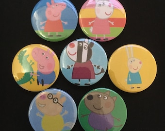 Inspired by Peppa Pig! Button Badges! 25mm! 38mm! Pin Badges! George Pig! Rebecca Rabbit! Danny Dog! Suzy Sheep! Pedro Pony! Zoe Zebra!