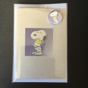 Hand getekend! Kaart! Geïnspireerd door Snoopy en Woodstock! Valentijnsdag! Verjaardagskaart! Groeten kaart! Alle gelegenheden! Pin-badge! 25 mm! 38 mm!