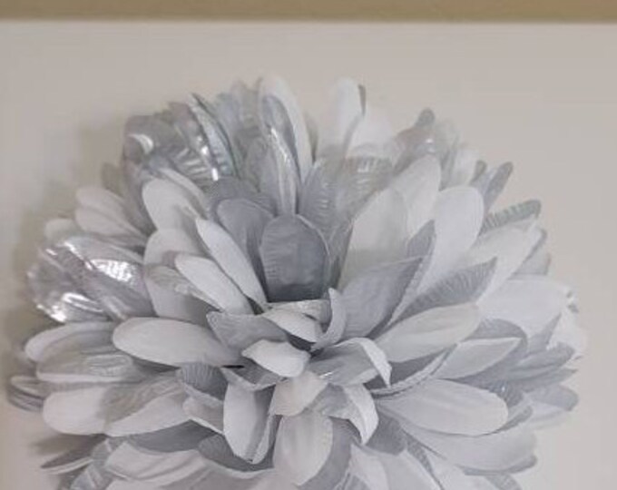 Silver and White Silk Flower Mum for Etsy
