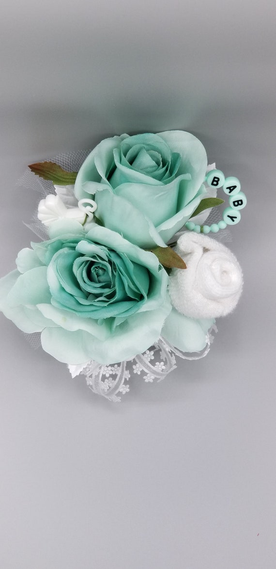 Baby Corsage Double Rose Aqua
