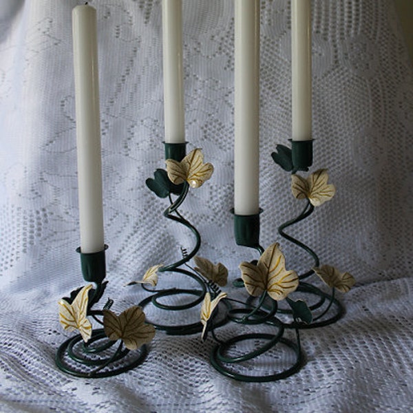 4 piece Ivy themed candle holder set