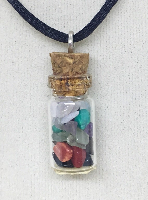 Chakra, Potion Bottle, Jar Pendant Necklace, chakra stones, spiritual jewelry