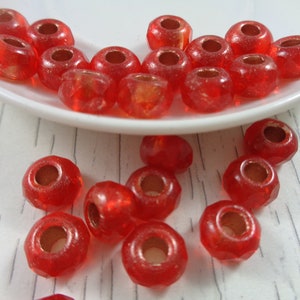 10 Scarlet Red Copper Lined Czech Glass Roller Beads 9x6mm Large Hole Glass Beads Scarlet Red Copper Lined Big Hole Glass Beads Red #S3897