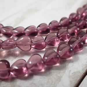 25 Pcs Purple Heart Shaped Glass Beads - Small Clear Rounded Hearts - 6mm Flat Rounded Beads - Small Heart Shaped Purple Glass Beads #S7613