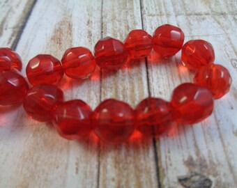 12 Bright Candy Apple Red Translucent Glass Beads 8mm Round Bright Red Glass Beads Faceted Dark Translucent Bright Red Glass Beads #S2134