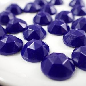 12 Pcs Vintage German Glass Cabochons - Small Round Faceted Pointy Cabs - Lapis Blue Glass - 11x4mm Glass Cabochon Faceted #S7464