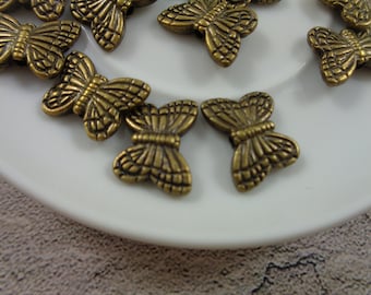 SALE - 12 Pcs Brass Metal Butterfly Beads - 15x10mm Flat Butterflies - Metal Brass Bronze Metallic Beads - Butterflies Beads #S3458