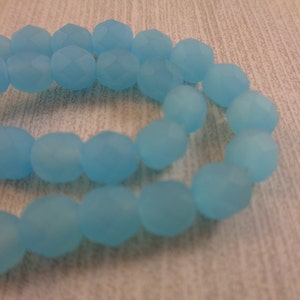 25 Pcs Light Blue Round Glass Beads - 6mm Cloudy Opaque Blue Beads - Matte Finish Soft Blue - Multi Faceted Glass Light Blue Beads #S5936