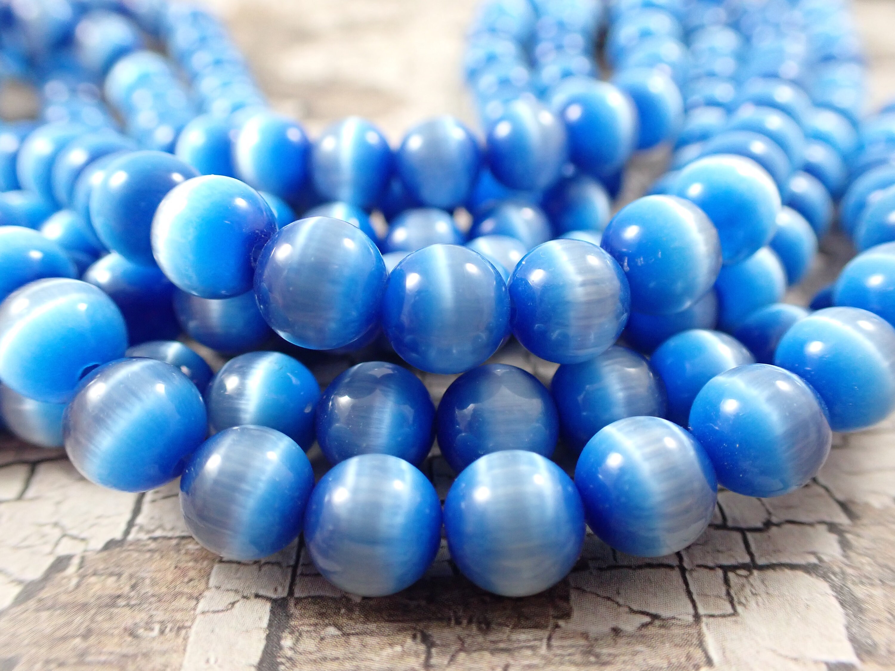 50 Pcs Bright Blue Round Cats Eye Glass Beads 8mm Bright | Etsy