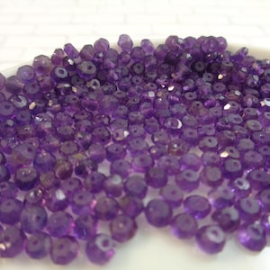 40 Pcs Amethyst Rondelle Stone Beads - Small 4x2mm Faceted Dark Purple - Amethyst Stone Spacer Beads - Purple Stone Rondelle Beads #S5841