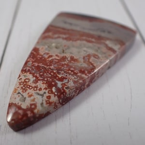 1 Piece Natural Ocean Jasper Cabochon - Large Striped Triangle Cab - Pink White Maroon Gray - Smooth Polished Flat Back - Red Striped #S7136