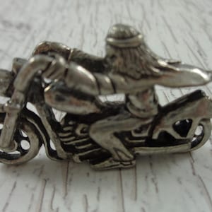1 Piece Silver Pewter Motorcycle Pendant - Silver Dude on Motorcycle - Heavy Thick Sturdy Pendant - 44x23x8mm Back Loop Silver Bike #S5059