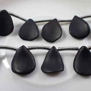 25 Black Onyx Teardrop Shaped Beads - Matte Finish Thumb Press Beads - Natural Crystal Beads - Black Matte Onyx Teardrop Beads #S7430