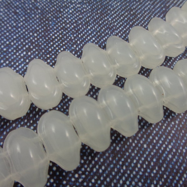 16 Pcs White Oval 2 Hole Beads - 12x7mm Large Translucent Off-White Beads - Cloudy Shiny Long Rounded Beads - Fang Beads Flat Bottom #S5562