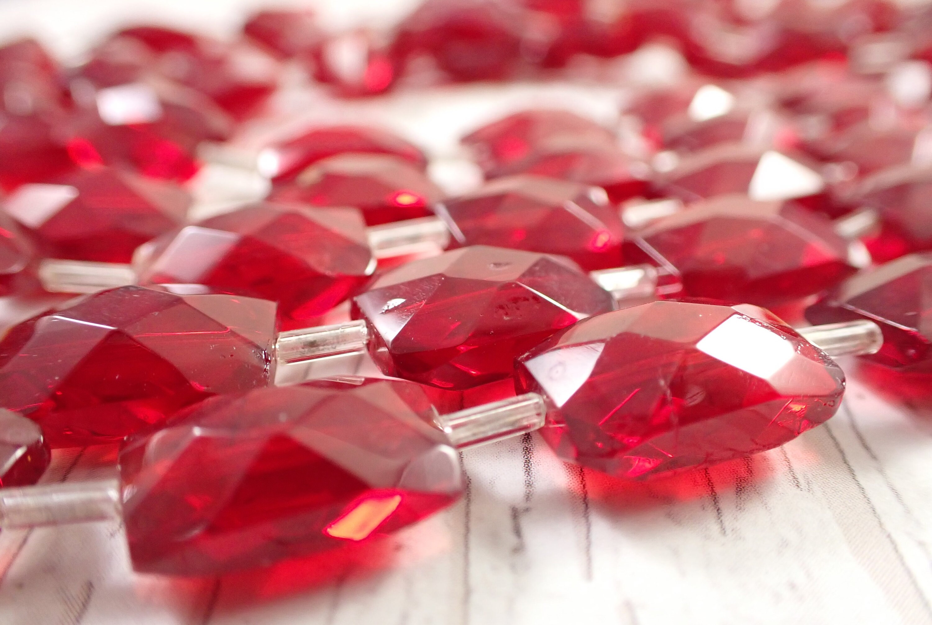 20 Pcs Red Faceted Glass Beads - Rectangle Transparent Bright Red ...