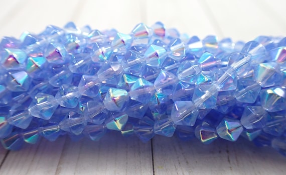 Glass Beads, assorted shapes, 6-12mm, 1-oz, Light Blue