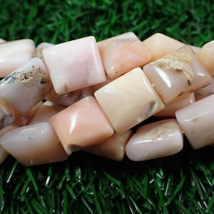 28 Pcs Natural Pink Opal Crystal Beads - Flat Rectangle Stone Beads - 12-14mm Pink Opal Crystal Stones - Smooth Finish Rectangle Pink #S7540