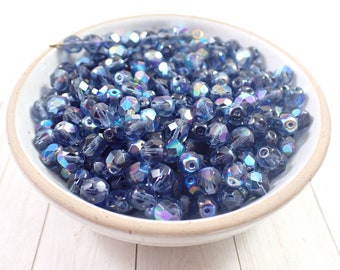 25 Pcs Blue-Gray Faceted Glass Beads - Oval Rainbow AB Finish Beads - Faceted Oval Glass Beads - Blue Gray Beads - Shiny AB Finish #S6804