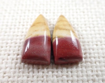 2 Pcs Indo Jasper Cabochons - Matching Pair Triangle Cabs No Hole Smooth Bubbly Polished Stones - Cream Maroon Cabochons Indo Jasper #S5681