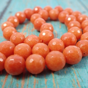 47 Pcs Bright Orange Jade Beads - 8mm Round Faceted Opaque Orange Beads - Round Opaque Pumpkin Orange Jade Crystal Beads #S7315